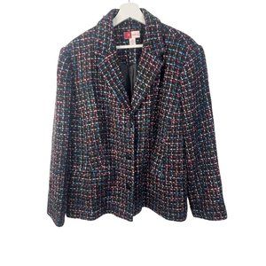 Jennifer Moore Blazer Jacket Sz Plus 20W Women Black Blue Tweed Button Classic